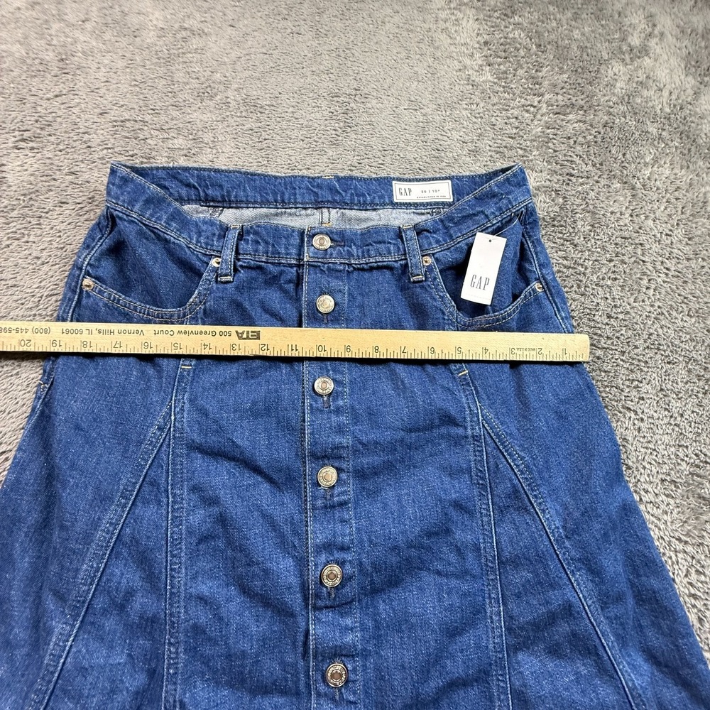 GAP Womens 10P Blue Denim A-Line Button Front Jean Skirt Seamed Petite NWT - Picture 6 of 8